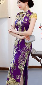 碗袖長身晚會旗袍 - 紫色 (成衣/定做)