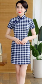 Short-sleeve Short-length Checkered Cheongsam (RM)