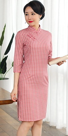 3/4-sleeve Mid-length Checkered Cheongsam (RM)