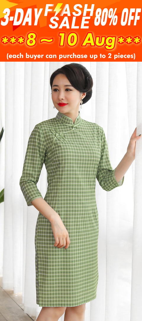 3/4-sleeve Mid-length Checkered Cheongsam (RM)