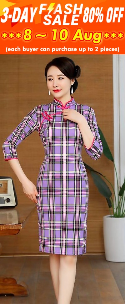 3/4-sleeve Mid-length Checkered Cheongsam (RM)