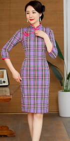 3/4-sleeve Mid-length Checkered Cheongsam (RM)