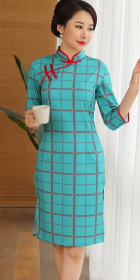 3/4-sleeve Mid-length Checkered Cheongsam (RM)