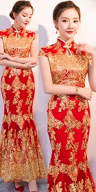 Cup-sleeve Long-length Evening-dress Cheongsam (RM)