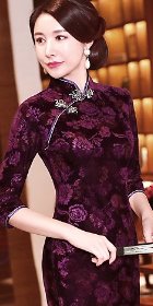 Elbow-sleeve Long-length Velvet Cheongsam (RM)