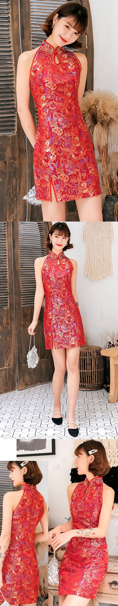 Cut-in-shoulder Short Brocade Cheongsam Dress (RM)
