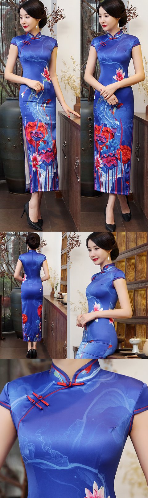 Long-length Silk Printing Cheongsam (RM)