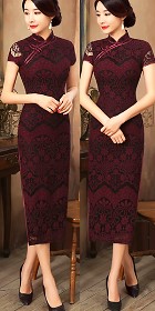 Short-sleeve Long-length Embroidery Gauze Cheongsam (RM)