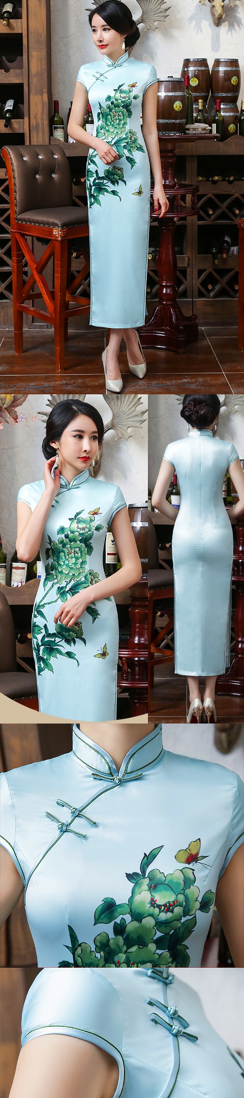 Long-length Silk Printing Cheongsam (RM)