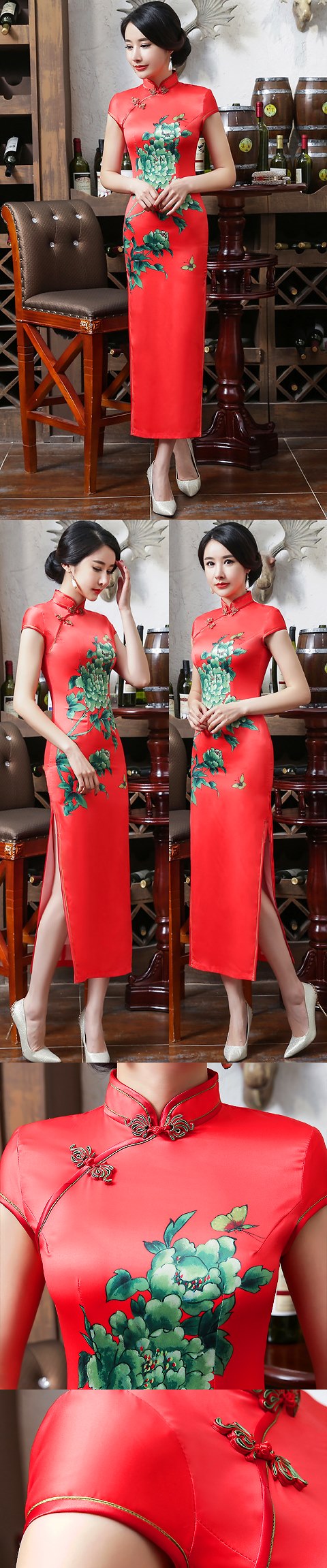 Long-length Silk Printing Cheongsam (RM)