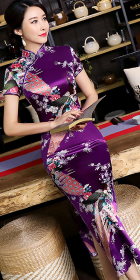 Short-sleeve Long-length Silky Cheongsam (RM)