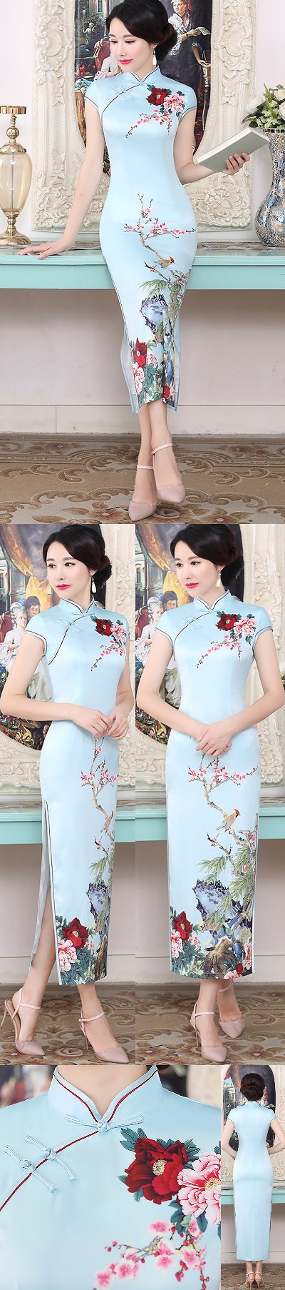 Long-length Silk Printing Cheongsam (RM)