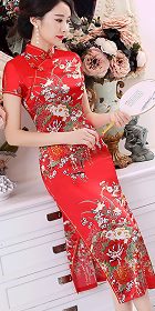 Short-sleeve Long-length Silky Cheongsam (RM)