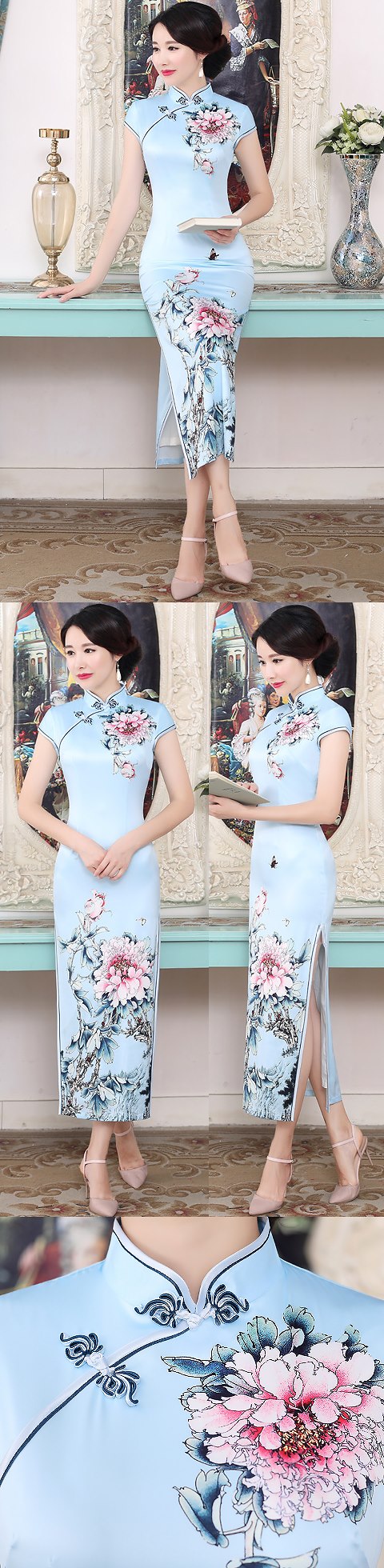 Long-length Silk Printing Cheongsam (RM)