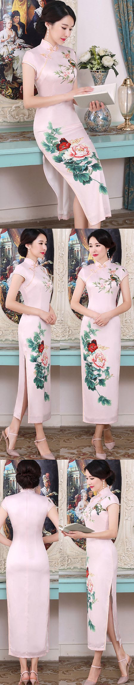 Long-length Silk Printing Cheongsam (RM)