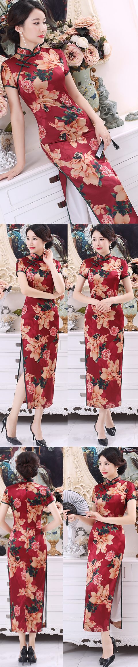 Long-length Silk Printing Cheongsam (RM)