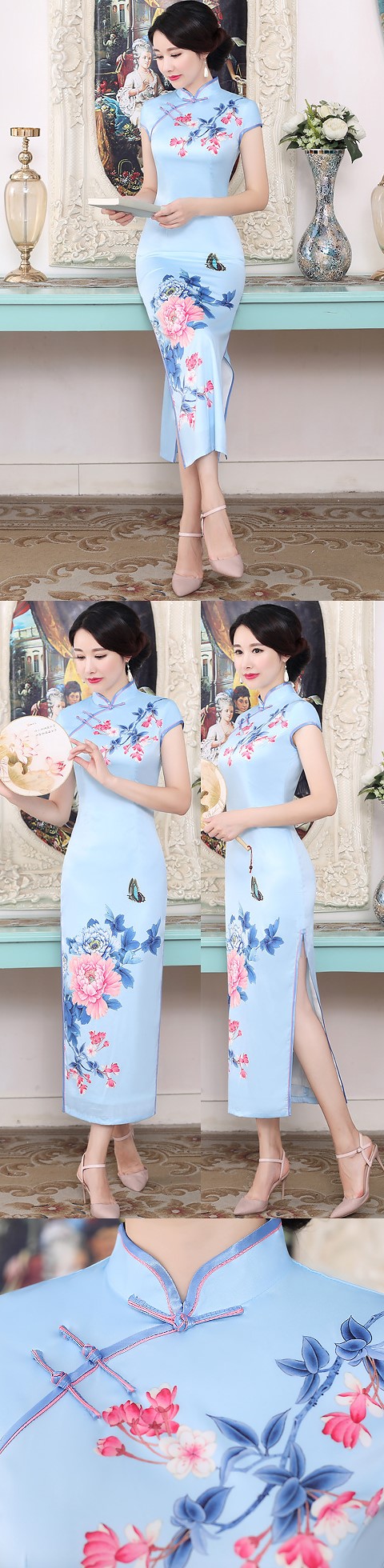 Long-length Silk Printing Cheongsam (RM)