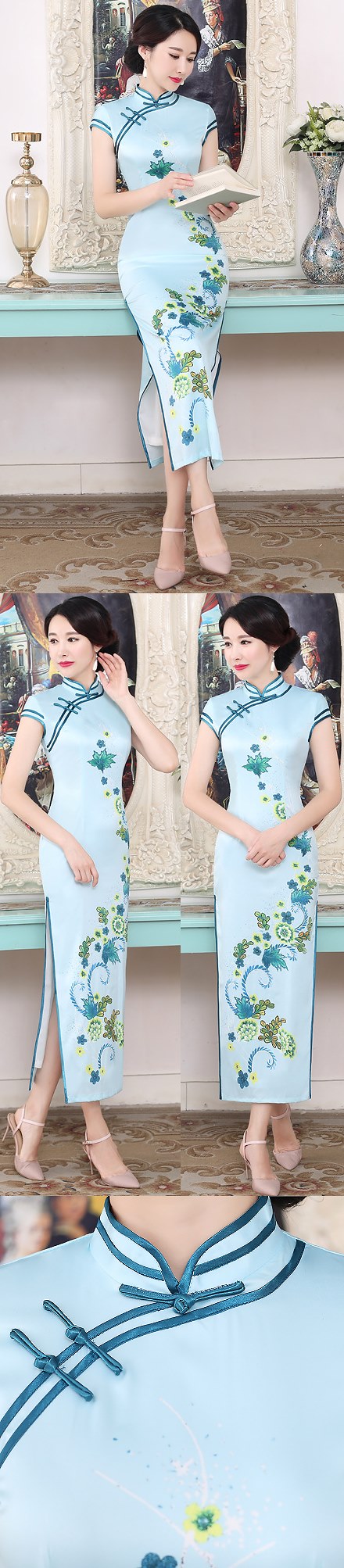 Long-length Silk Printing Cheongsam (RM)