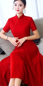 Long-length Dual-layer Embroidery Gauze Cheongsam (RM)