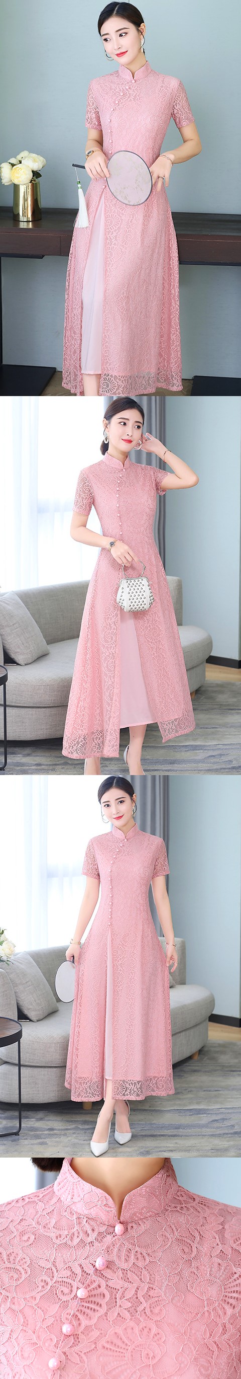 Long-length Dual-layer Embroidery Gauze Cheongsam (RM)