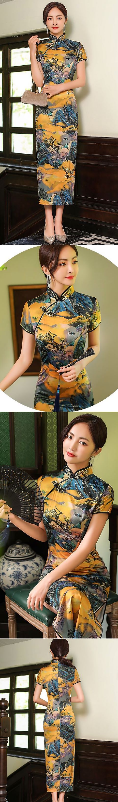 Long-length Silk Printing Cheongsam (RM)