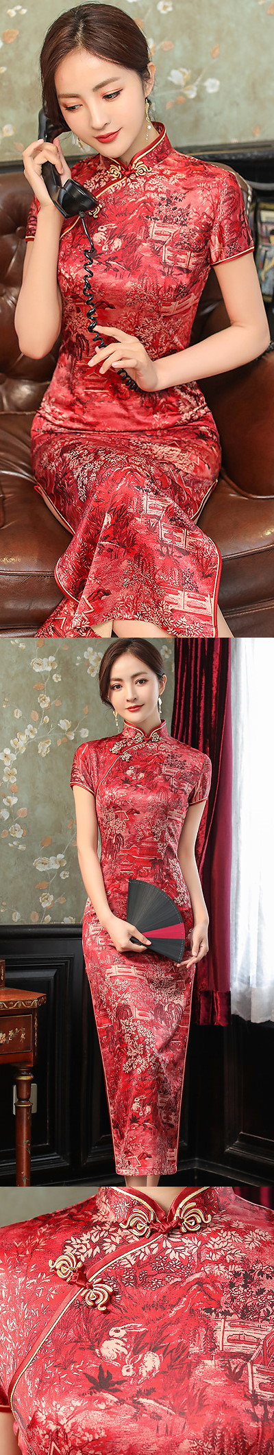 Long-length Silk Printing Cheongsam (RM)