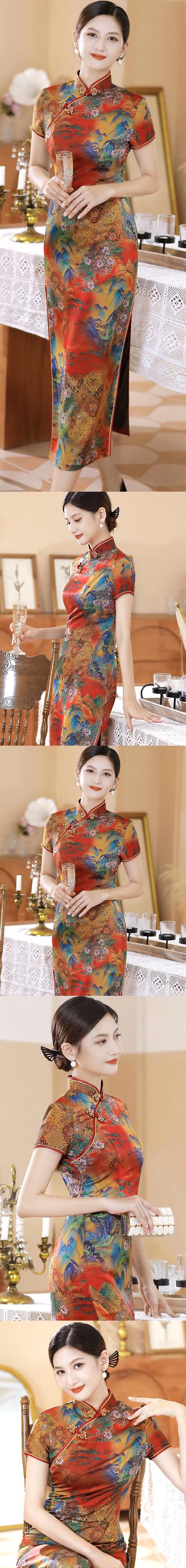 Long-length Silk Printing Cheongsam (RM)