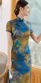 Long-length Silk Printing Cheongsam (RM)