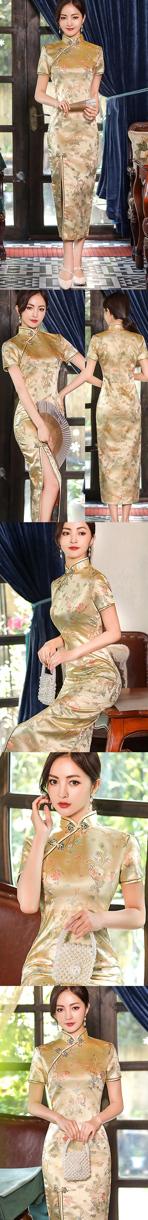 Short-sleeve Long-length Brocade Cheongsam (RM)