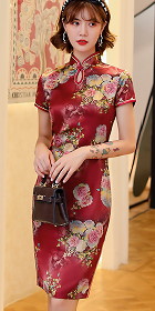 Short-sleeve Mid-length Silky Cheongsam (RM)