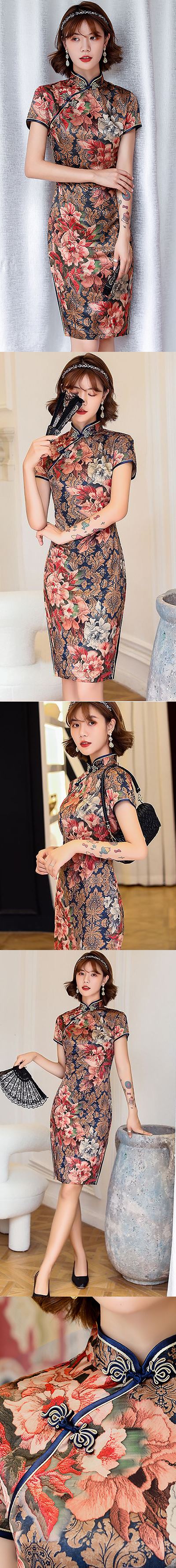 Short-sleeve Mid-length Silky Cheongsam (RM)