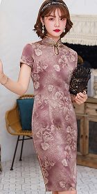 Short-sleeve Mid-length Silky Cheongsam (RM)