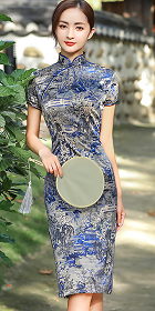 Short-sleeve Mid-length Silky Cheongsam (RM)