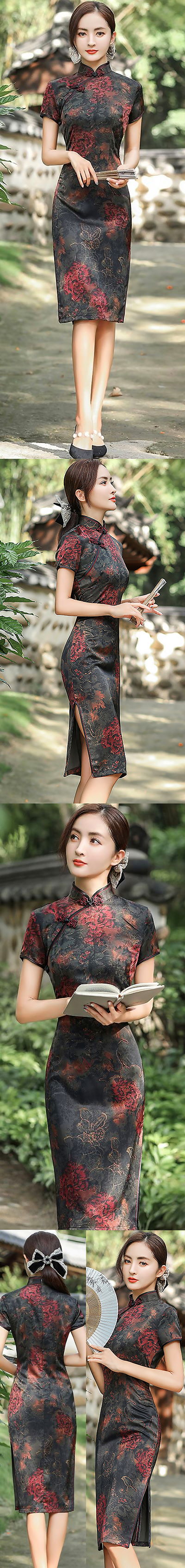 Short-sleeve Mid-length Silky Cheongsam (RM)