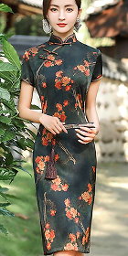 Short-sleeve Mid-length Silky Cheongsam (RM)