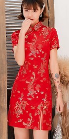 Short-sleeve Short Brocade Cheongsam Dress (RM)