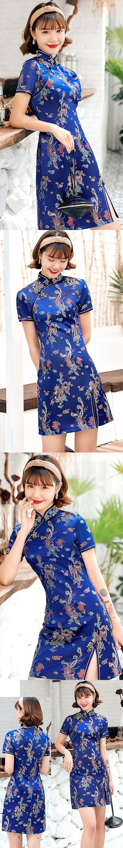 Short-sleeve Short Brocade Cheongsam Dress (RM)