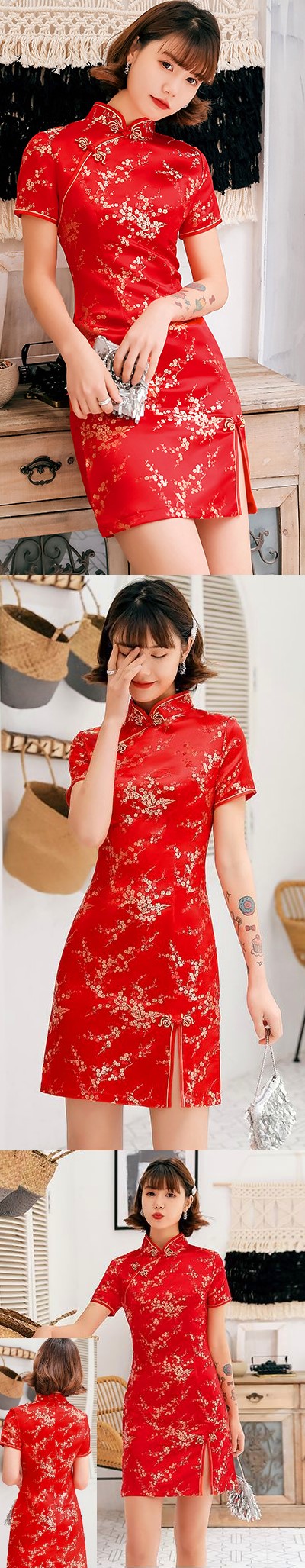 Short-sleeve Short Brocade Cheongsam Dress (RM)