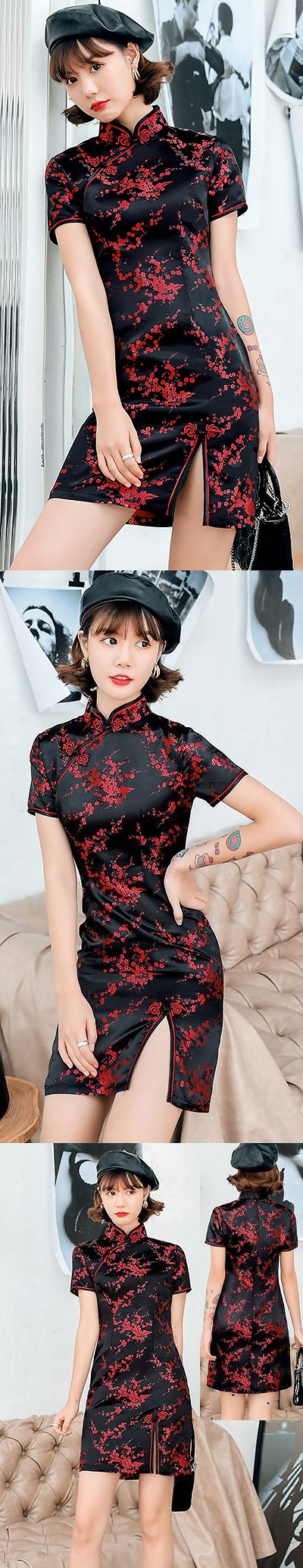 Short-sleeve Short Brocade Cheongsam Dress (RM)