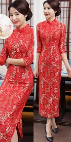 3/4-sleeve Long-length Embroidery Gauze Cheongsam (RM)