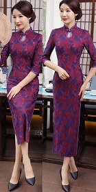 3/4-sleeve Long-length Embroidery Gauze Cheongsam (RM)