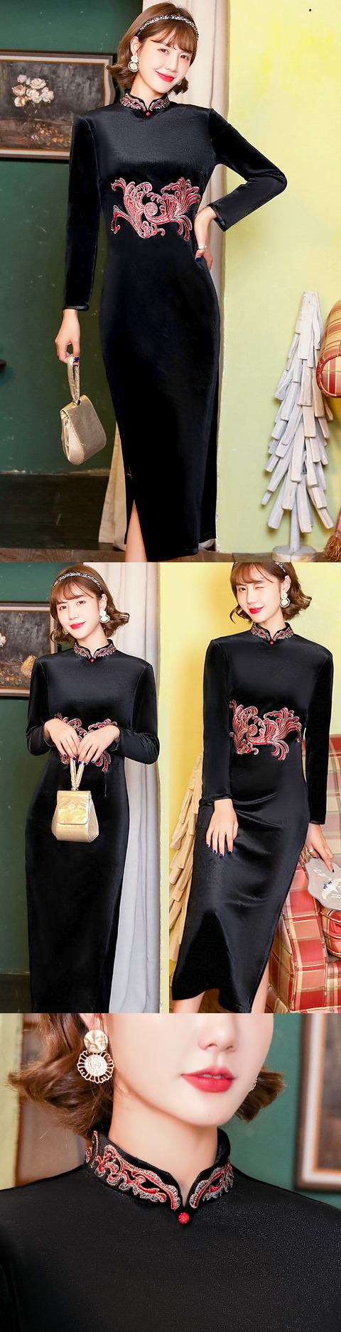 Long-sleeve Velvet Cheongsam (RM)