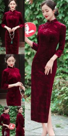3/4-sleeve Long-length Exquisite Velvet Cheongsam (RM)