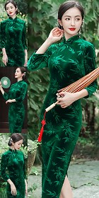 3/4-sleeve Long-length Exquisite Velvet Cheongsam (RM)