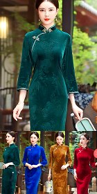 3/4-sleeve Long-length Velvet Cheongsam (RM)