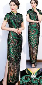 Gorgeous Abstract Pattern Embroidery Long-length Cheongsam (RM)