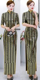 Gorgeous Abstract Pattern Embroidery Long-length Cheongsam (RM)