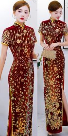 Gorgeous Abstract Pattern Embroidery Long-length Cheongsam (RM)