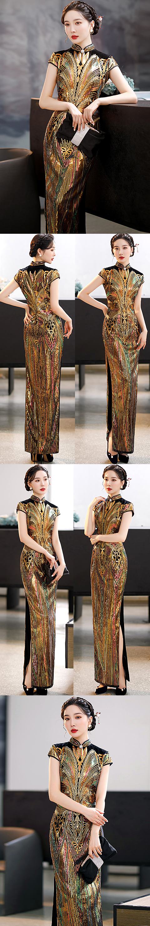 Gorgeous Abstract Pattern Embroidery Long-length Cheongsam (RM)