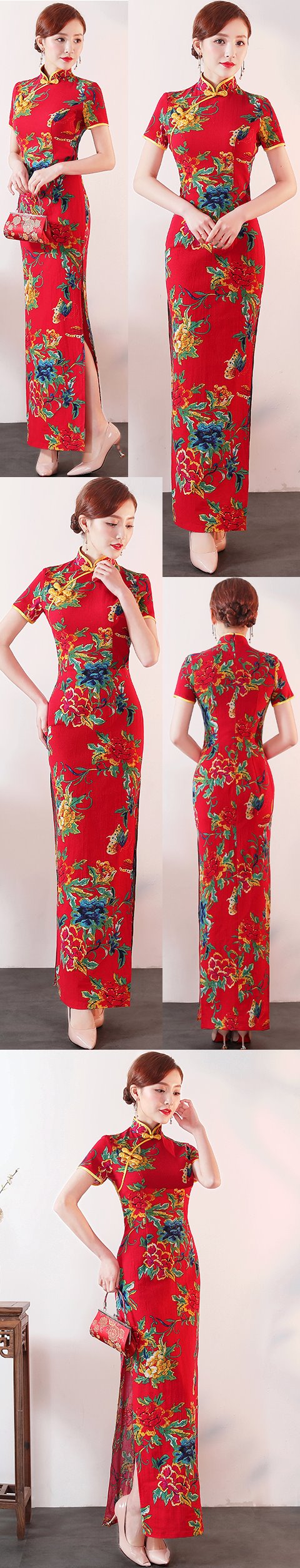 Long-length Ethnic Printing Cheongsam (CM/RM)